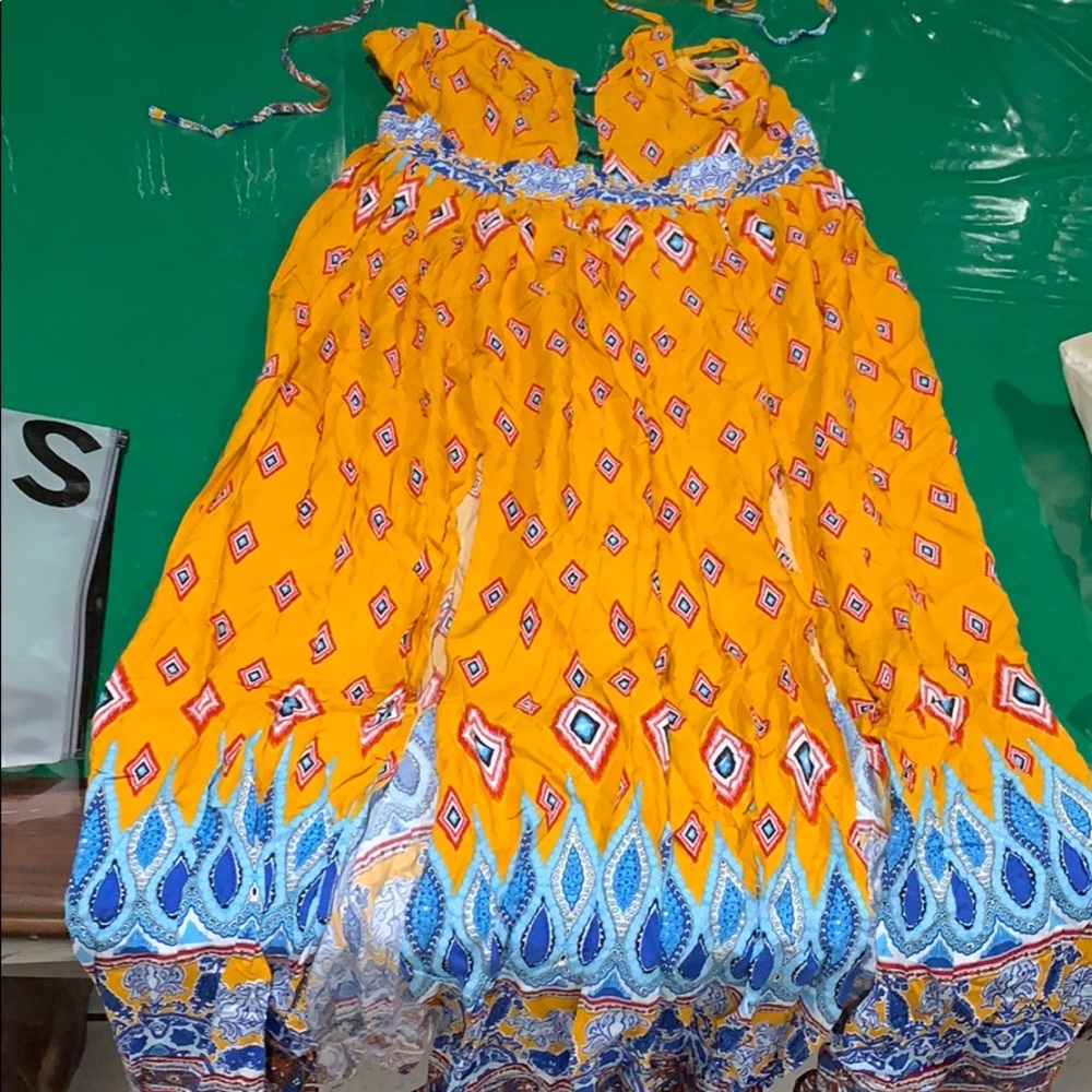 Sundress in yellow/blue with patterns size xs